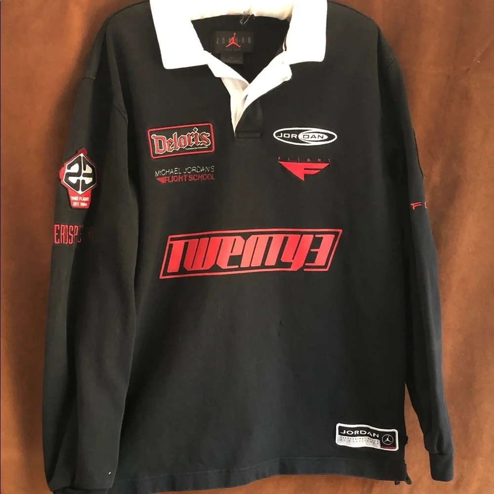 Jordan Black Long-Sleeve Polo with White Collar and Red Logos